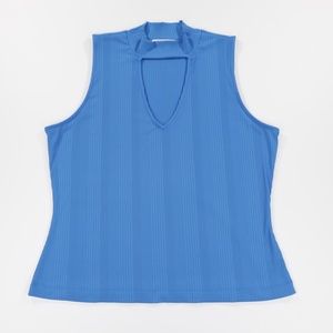 Intempo Women's Mock Neck Sleeveless Keyhole Tank Top‎ Blue Size 1X